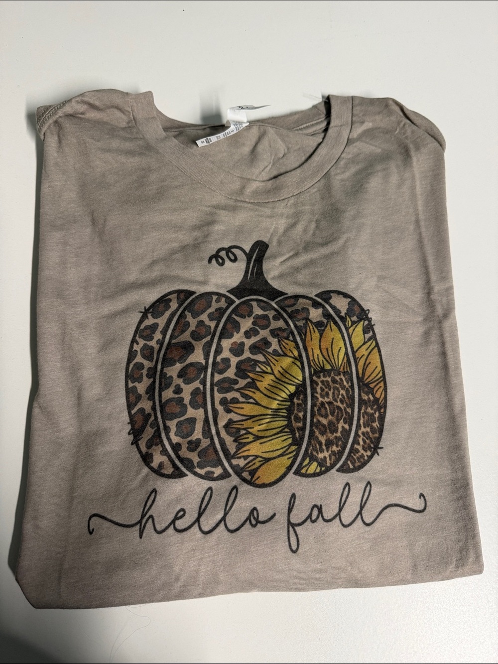Hello Fall Leopard Pumpkin Graphic Tee - Tan
